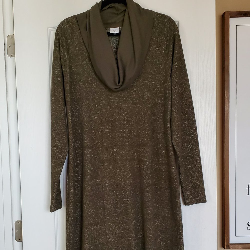 CAbi Solace Olive Green Cowl Neck Dress - STYLE #4016